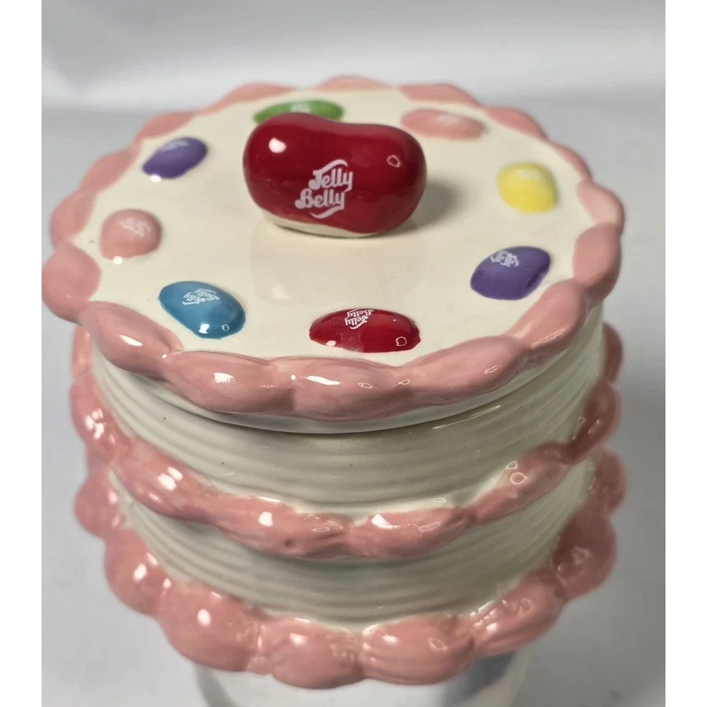 Jelly Belly Ceramic Birthday Cake Jelly Bean Pink Candy or Trinket Box